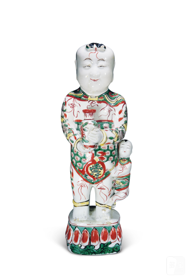清康熙 五彩花卉娃娃摆件